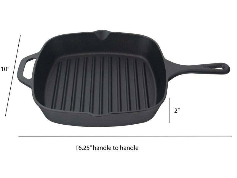 Jim Beam , Pre Seasoned Cast Iron Square Skillet with Ridges, 16", Black - Image 2